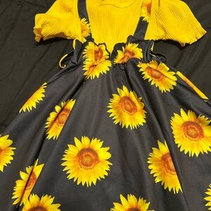 Sunflower Print Dress with Yellow Top